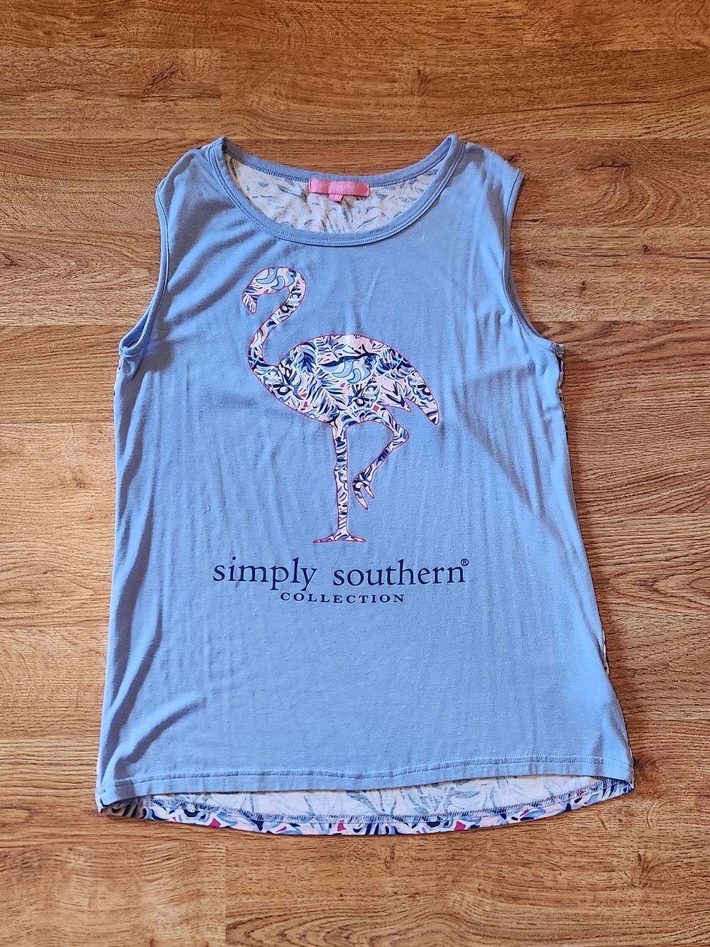 Simply Southern Women's Light Blue Flamingo Tank Top, Size Small